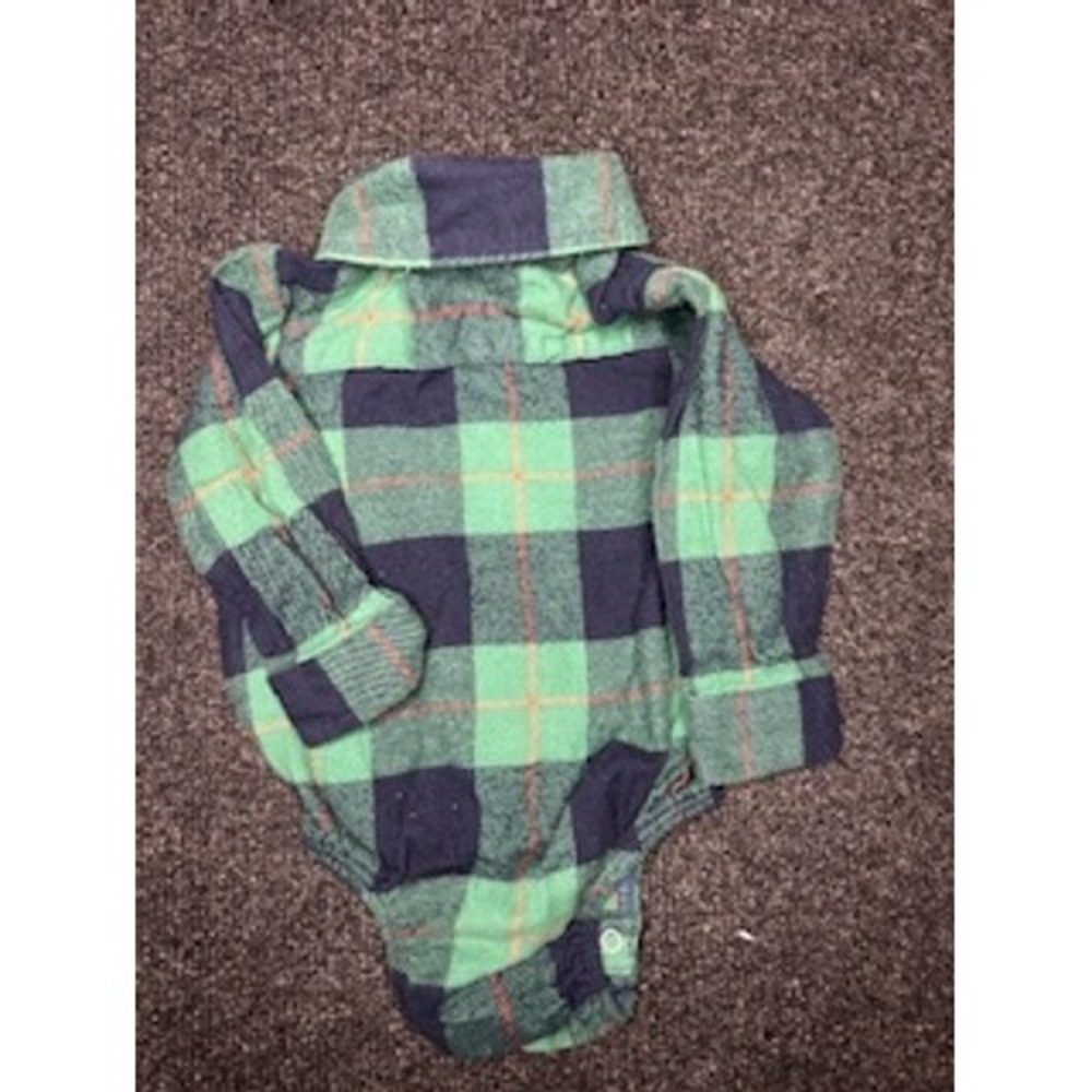 Outdoor Kids Baby Boys Girls Green Navy Plaid Long Sleeve Bodysuit 6 9 Months - Picture 3 of 6